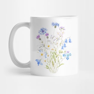 white, blue and orange wildflowers Mug